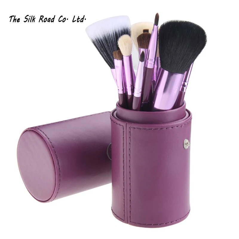 

Portable 12 Pcs Makeup Brush + Round Pen Holder Cosmetic Tool PU Leather Cup Container Solid Colors 7 Optional Case