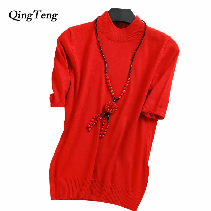 2017 Women's Cashmere Turtleneck Short Sleeve Knitted Pullover Tee Base T Wool Cashmere Brand Sweater Women Jumper