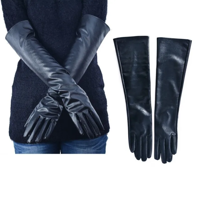 1 пара, модные, новинка, женские зимние длинные кожаные перчатки с сенсорным экраном, длина до локтя, для вечеринки