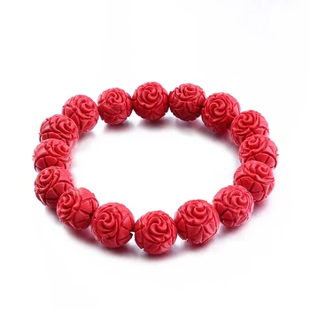 

Lucky red cinnabar round beaded bracelet ball beads bracelets
