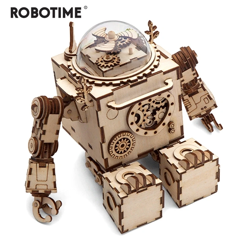 

Robotime Creative DIY 3D Steampunk Robot Wooden Puzzle Game Assembly Music Box Toy Gift for Children Teens Adult AM601