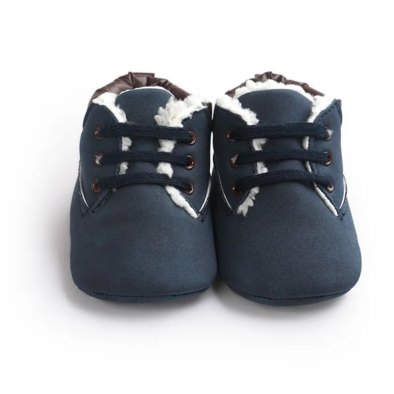 Детские зимние теплые хлопковые детские ботинки мягкая подошва однотонные Цвет уютные противоскользящие классический галстук вверх для новорожденных, для малышей, которые делают первые шаги;