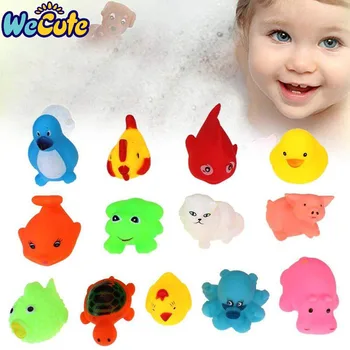 

Wecute 13Pcs/lot Lovely Baby Bath Toy Bathing Sqeeze Sound Soft Plastic Baby Toys 0-12 months Classic Animals Swimming Toys