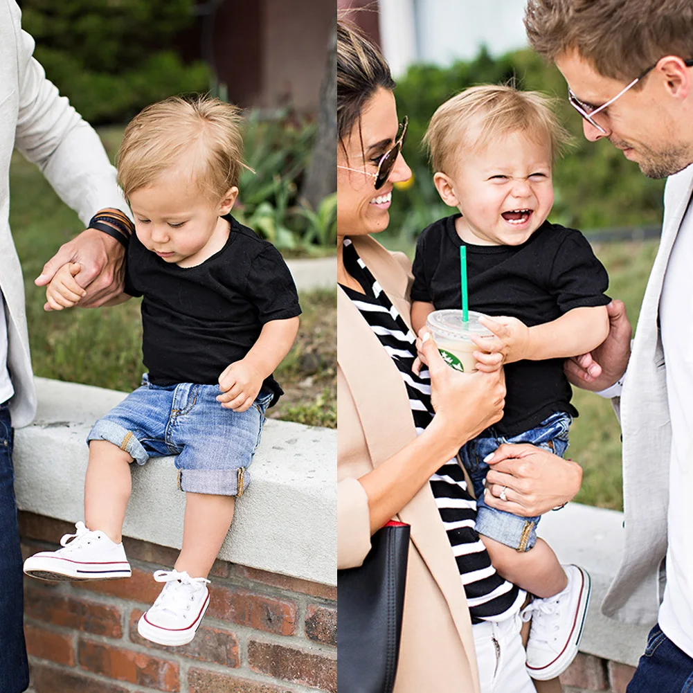 

2pcs Toddler Kids Summer Clothing Set Baby Boys Solid Black T-shirt Tops + Denim Shorts Pants Trousers Outfits