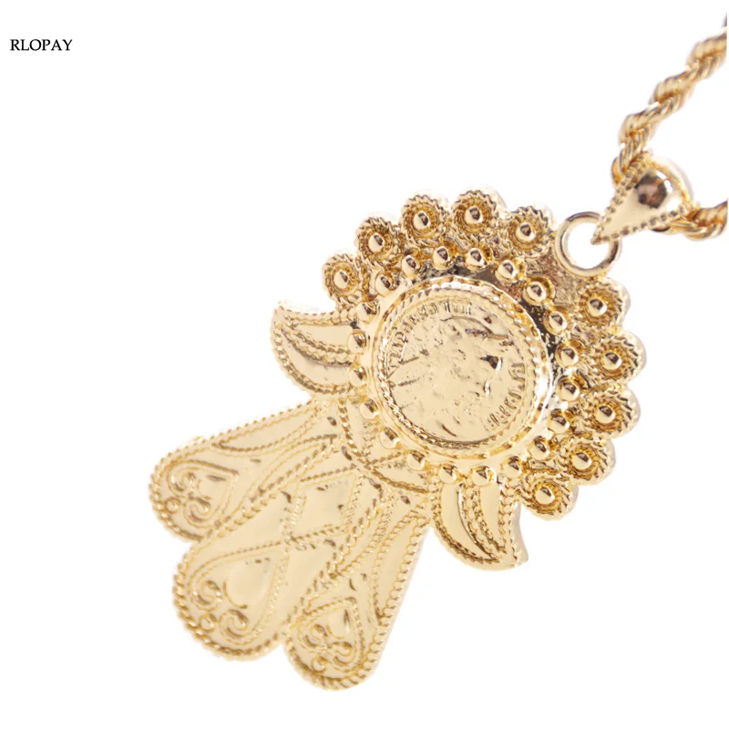 

Muslim Hand Pendent In Gold Long Chain Necklace for Women Royal Ethnic Jewelry Pendent