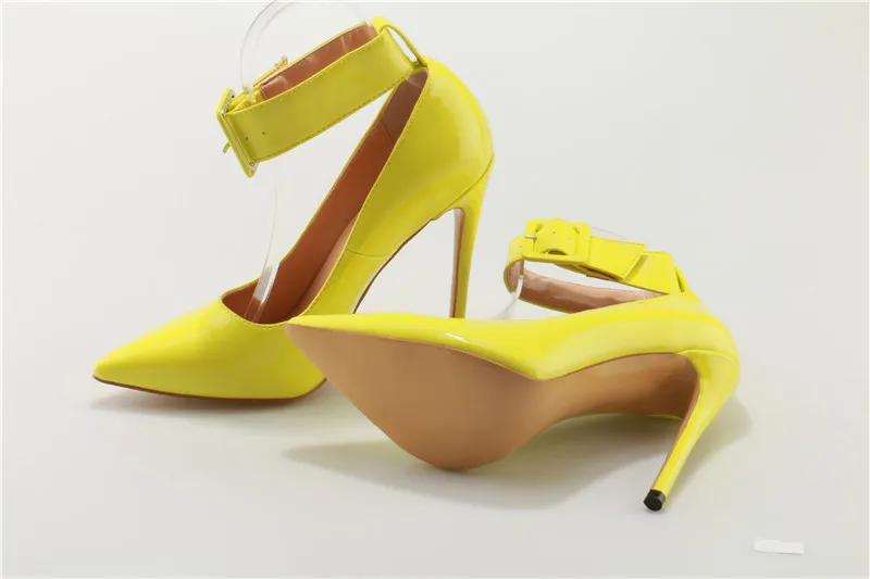 Pompes Yellow Sexy Haute Chaussures Hauts Conception Cheville Pointu Robe Femmes Formelle Mode Qualité Bout Bride À La Talons Boucle Discothèque C8xq1C4p