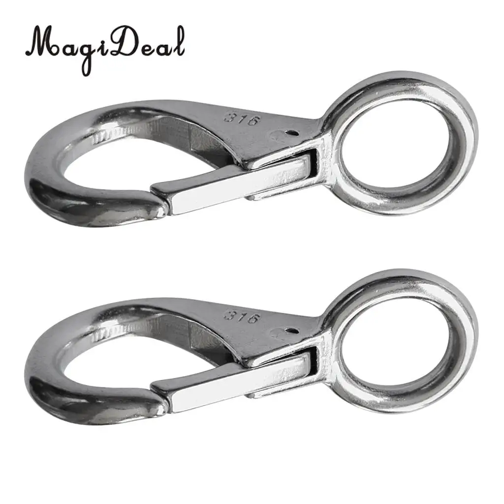 MagiDeal Superior 2Pcs 316 Stainless Steel Fixed Eye Boat Spring Snap Hook Marine Hardware Kit for Marine Industrial Application