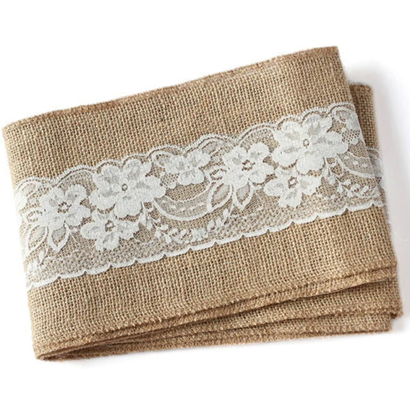 

10Pcs 240 X 15Cm Lace Burlap Chair Sashes Cover Hessian Jute Linen Rustic Tie Bowknot Wedding Party Decoration