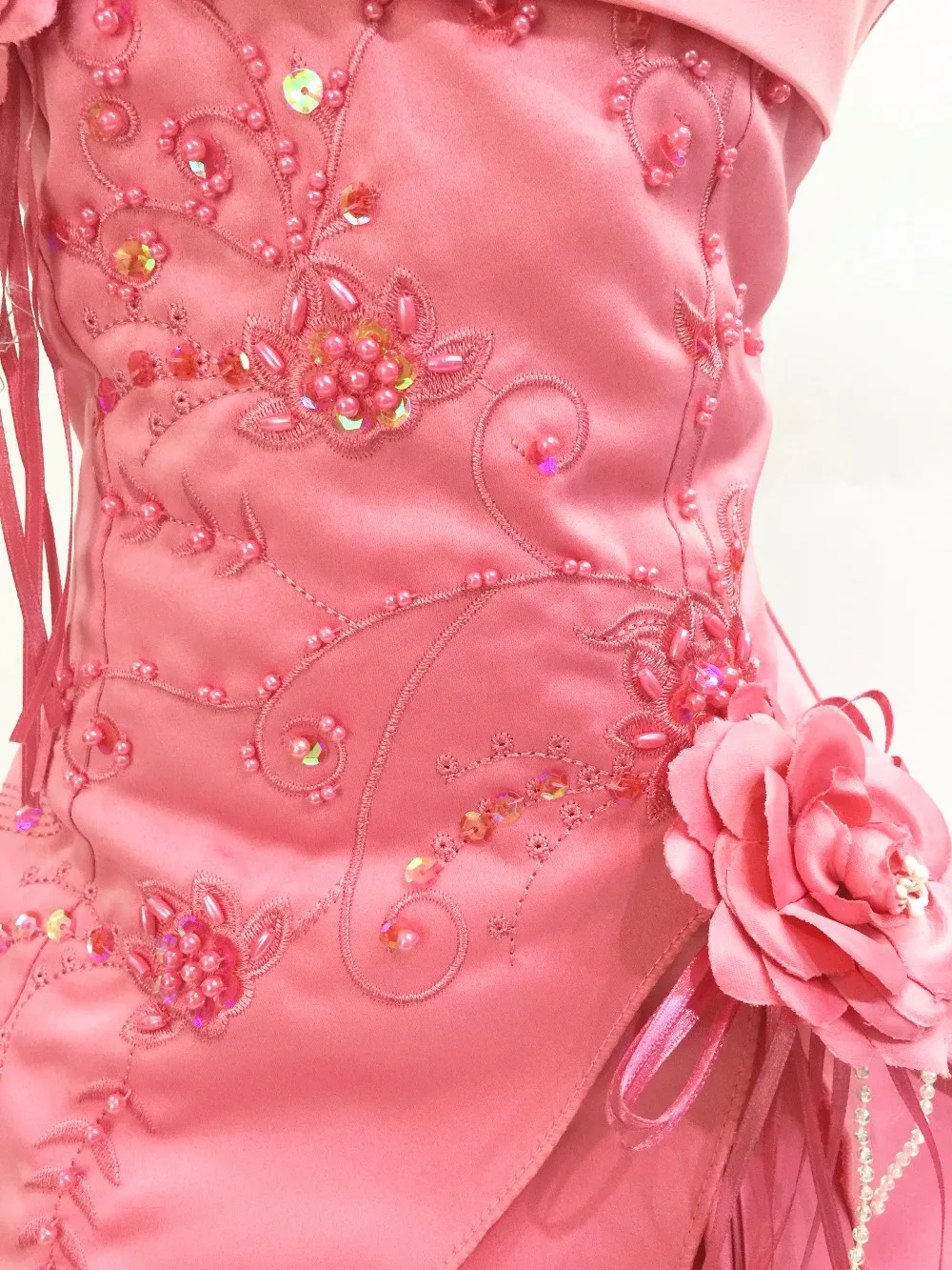 2T14T Girl Party Dress Embroidery Satin Beaded Coral Flower Girl