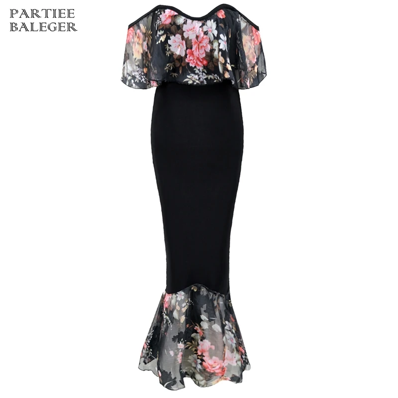 2019 New Arrival Fashion Floral Print Pattern Sexy Off The Shoulder V Neck Short Sleeves Celebrity Party Bandage Maxi Long Dress | Женская