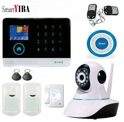 SmartYIBA WIFI Smart Home Security Alarm System Android IOS Touch Screen Keypad Wireless GSM SMS Alarm with wireless IP Camera цена SmartYIBA WIFI Smart Home Security Alarm System Android IOS Touch Screen Keypad Wireless GSM SMS Alarm with wireless IP Camera цены онлайн