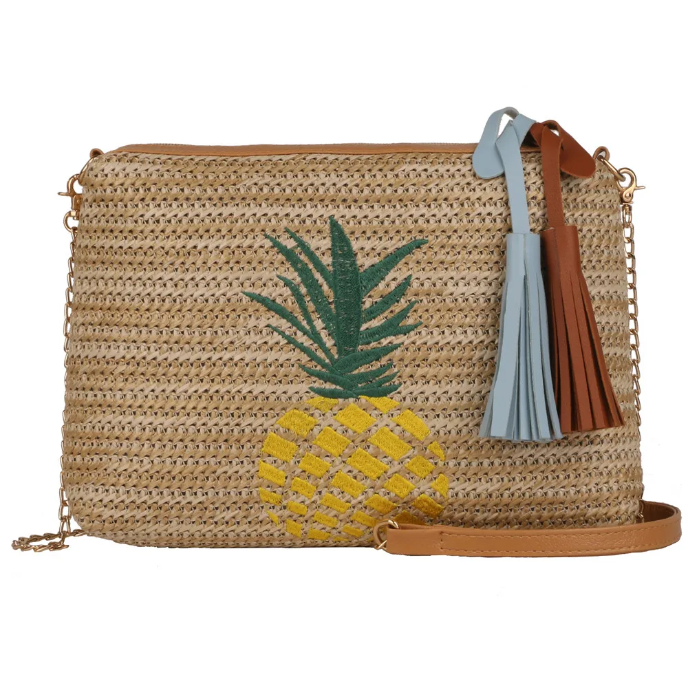 

Fashion women's retro printing casual wild flowers straw shopping single shoulder Messenger phone bag