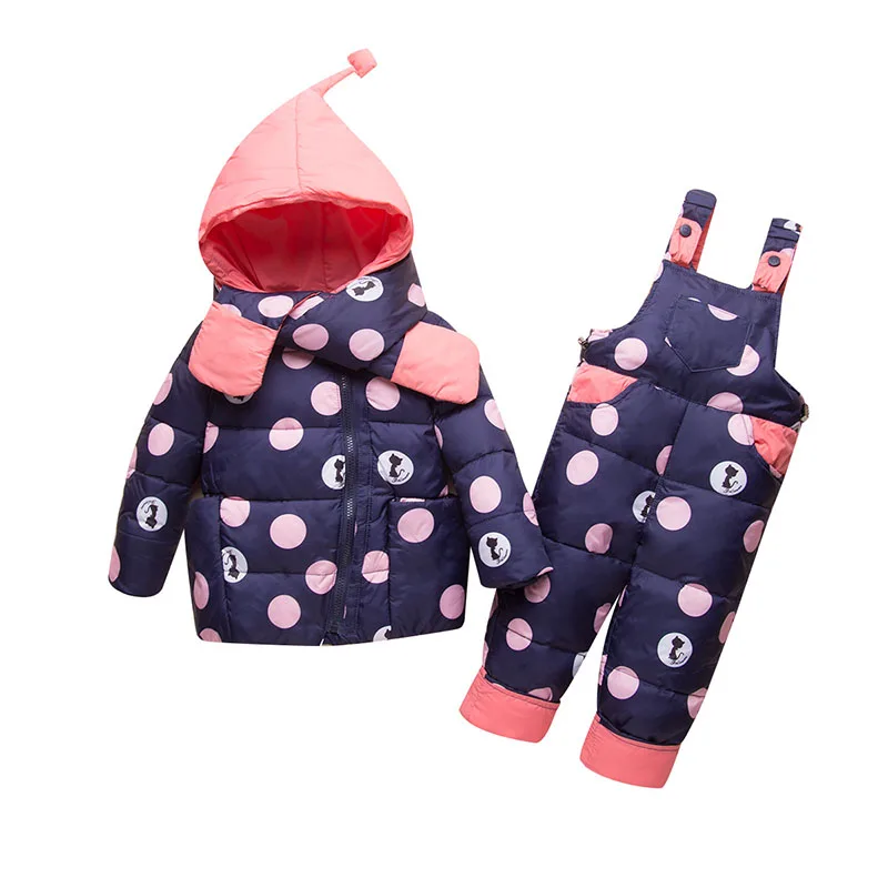 

-40 Winter Baby Thicken Bodysuit Snowsuit Fur Collar Hat Cartoon Snow Wear Coat Boy Warm Clothes Down Cotton Girl Baby Clothes