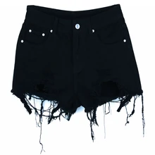 Для женщин Винтаж черный, белый цвет джинсовые короткие Высокая Талия Ремни кисточкой отверстие дышащий Джинсовые шорты женские летние джинсовые шорты