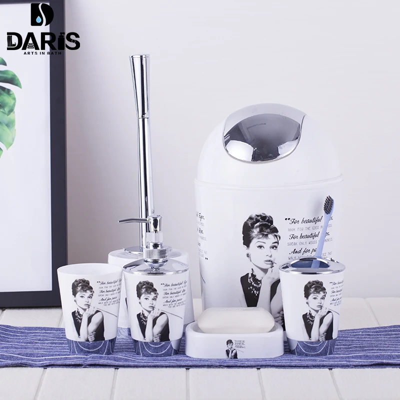 SDARISB 6PCS Eiffel Bathroom Accessory Bin Soap Dish Dispenser Bottle Toothbrush Holder Set Home Bathroom Products Wash Bath Set