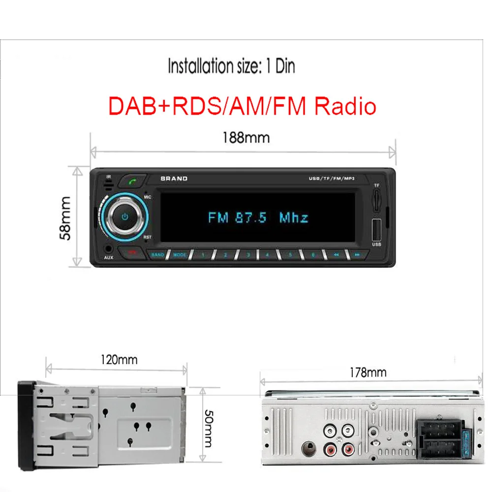 12 В Bluetooth Авторадио DAB+ приемник 1 Din автомагнитола стерео Поддержка AM FM RDS USB SD с DAB антенной