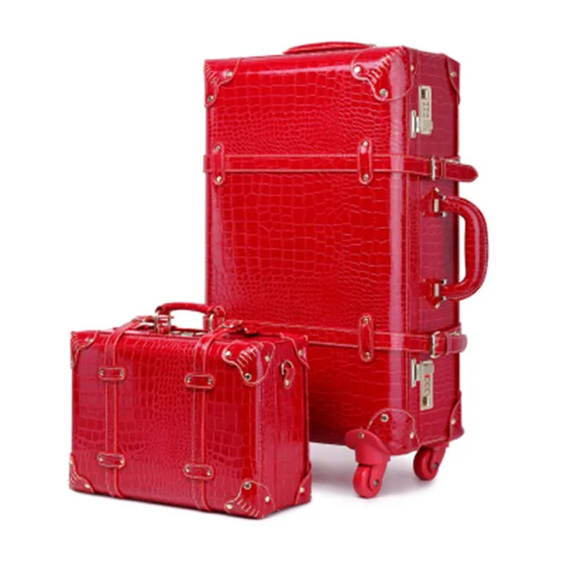 LeTrend красный чемодан на колёсиках набор Спиннер невесты свадьба пароль тележка чемодан колеса 20 дюймов Винтаж кабина дорожная сумка багажник - Цвет: red a set