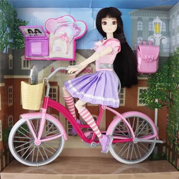 

11.5 inches Jimusuhutu School Girl Doll High Quality Dolls with Bicycle Satchel Laptop Glasses Hairpin Accessories for Barbie