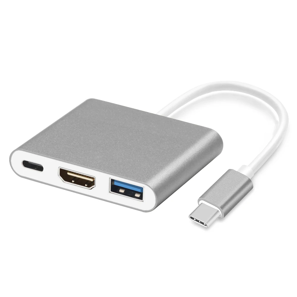 USB C концентратор к HDMI адаптер для Macbook Pro Thunderbolt 3 концентратор USB Type C к USB 3,0 порт HDMI 4K с USB-C питания - Цвет: Gray