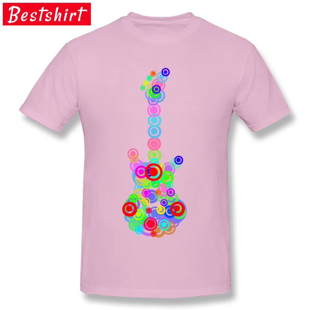  Men Top T-shirts Funny Normal Tees Pure Cotton O Neck Short Sleeve Design T Shirts Summer/Fall Top Quality Cool and colorful guitar music circles pink