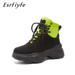ESRFIYFE/Новые ботильоны на платформе, осень 2018, женская модная обувь из натуральной кожи на шнуровке, Женская Осенняя обувь в стиле хип-хоп