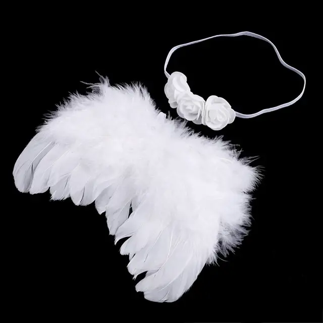 WHYY-Baby newborn photo shoot costume angel wings photography post angel feather with flower hair band
