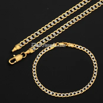 

18-36inch/4mm Mens Womens Chain Yellow Rose Gold Filled Necklace Bracelet Hammered Curb Chain Necklace Jewelry SET DLGS65