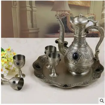 

bronze color metal wine set 1pot +4cups+1 tray wine decanter bar equipment decorative whiskey decanter for home deocr JJ062