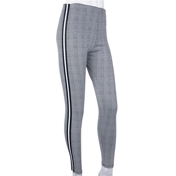 Брюки с полосками сбоку, женские брюки с рисунком «гусиные лапки»,, весенние модные обтягивающие брюки с высокой талией, узкие Стрейчевые брюки-карандаш, уличная одежда - Цвет: Серый