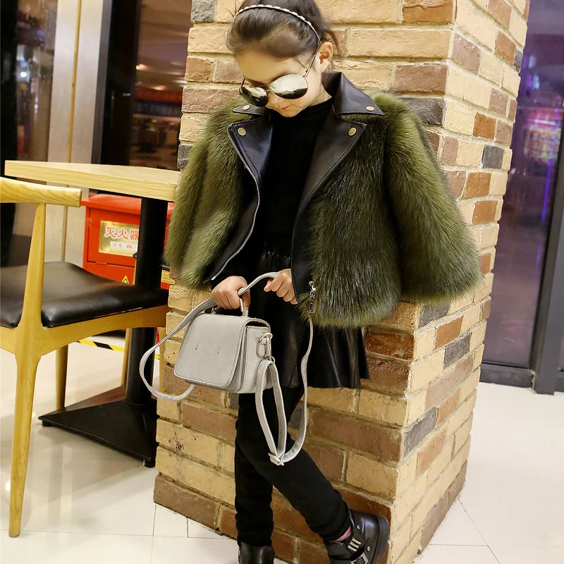 Girl fur Coat Jacket Imitation fox Artificial Fur Grass High Quality Plush+leather Fake Two Pieces Winter Kids Clothes Warm Fur white artificial fur duster coat