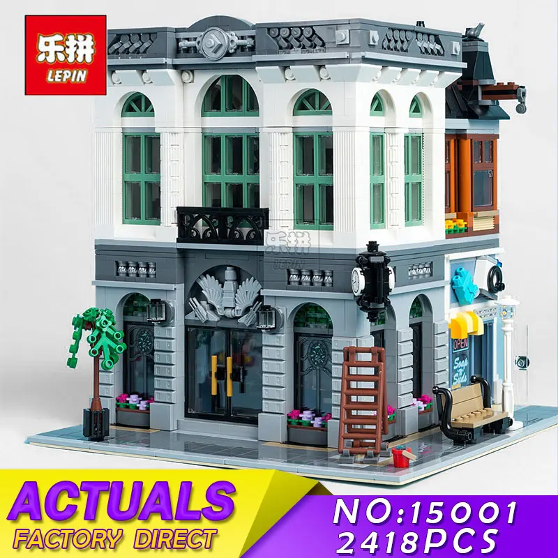 

LEPIN 15001 2413Pcs City Creator Brick Bank Model Educational Building Kit Blocks Bricks Toys for Children Compatible With 10251