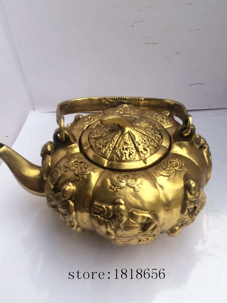 

antique antiques chinese brass carre pumpkin teapot