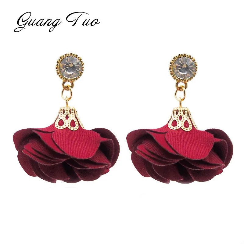 

ES2062 Rose Flower Drop Earrings For Women Cute Crystal Brincos Fashion Wedding Statement Jewelry Bohemian Bijoux Earring NEW