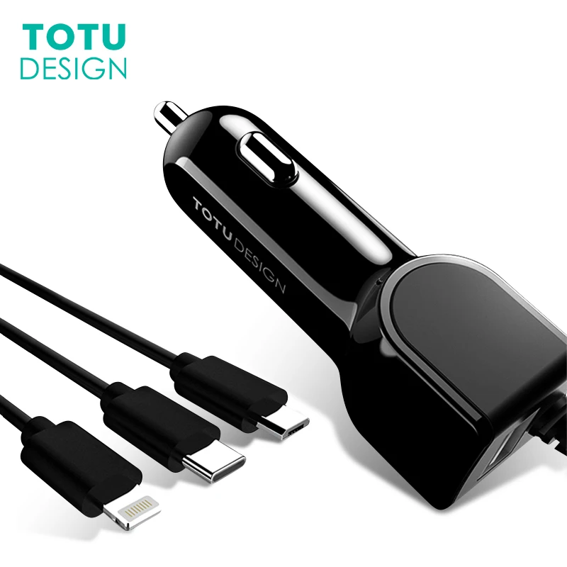TOTU شاحن سيارة 3 في 1 سريع محول الشحن المصغّر usb نوع C الربيع كابل الهاتف المحمول سيارة-شاحن سامسونج فون 8 7 زائد