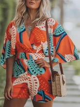 2019 Summer Women Elegant Vacation Leisure Casual Playsuit Female Stylish Jumpsuit Bell Sleeve Botanical Print Romper 2019 Summer Women Elegant Vacation Leisure Casual Playsuit Female Stylish Jumpsuit Bell Sleeve Botanical Print Romper