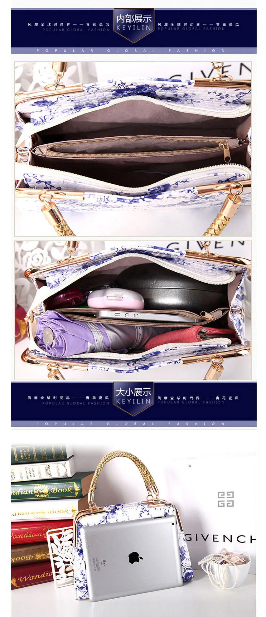 floral bolsa de couro de patente mulher