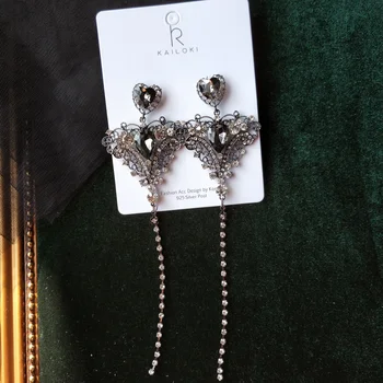 

studded with stylish black auger drill long face shape earrings female eardrop limited customization love earrings