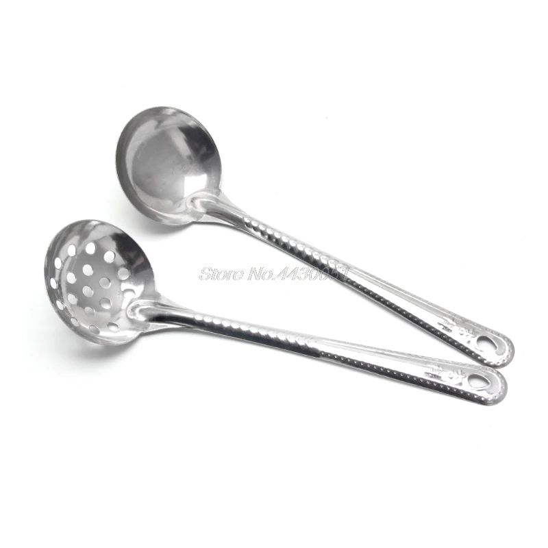 

2Pcs Stainless Steel Large Soup Spoon Ladle Skimmer Colander Filter Kitchen Tool