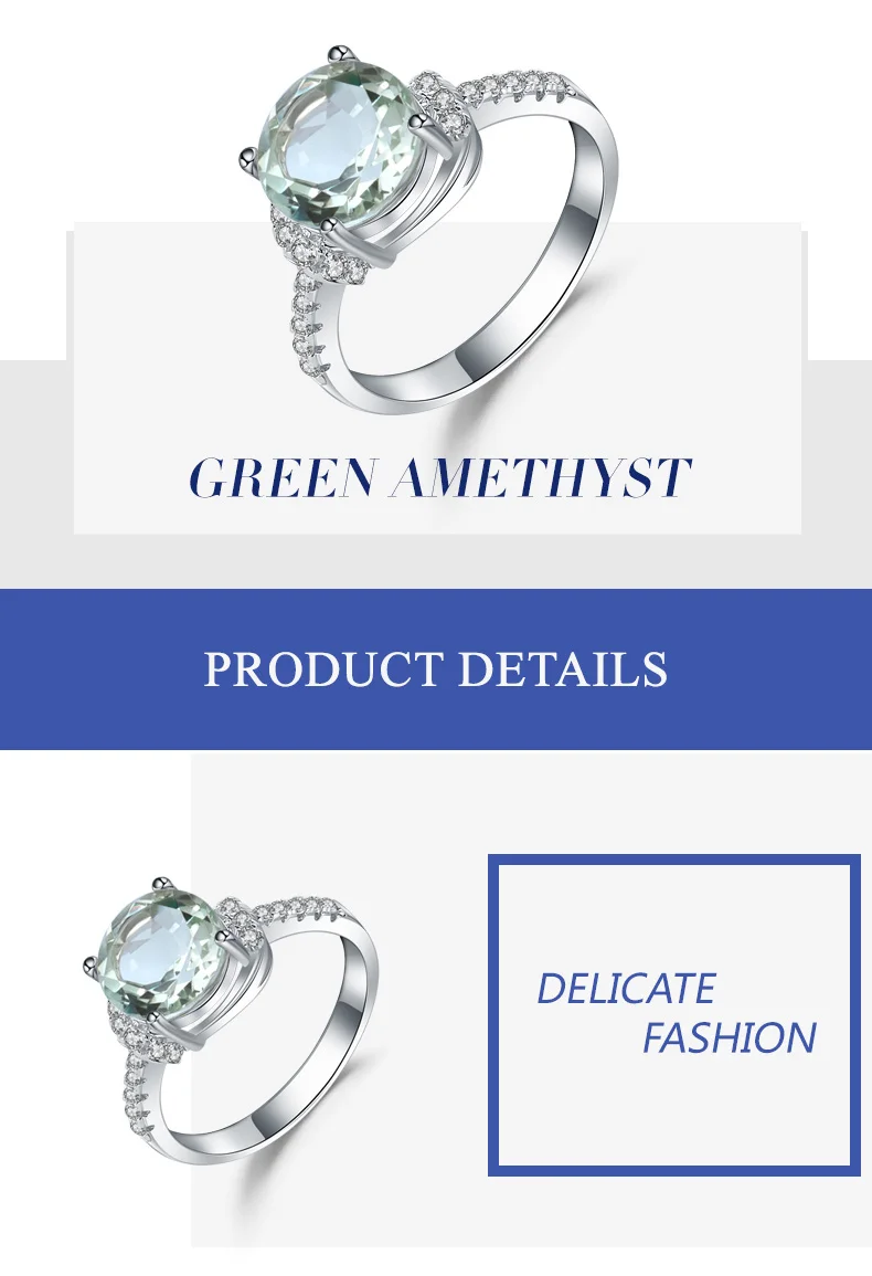 Gem's Ballet 2.73Ct натуральный зеленый аметист драгоценный камень кольцо 925 пробы серебряные кольца на годовщину свадьбы для женщин подарок на день Святого Валентина