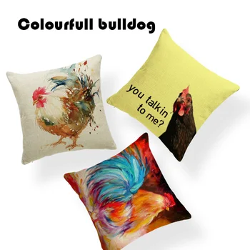 

Plain American Countryside Retro Rooster Cushion Covers Mediterranean Style Wake Up White Chicks Pillow Case Linen Floor Sunset