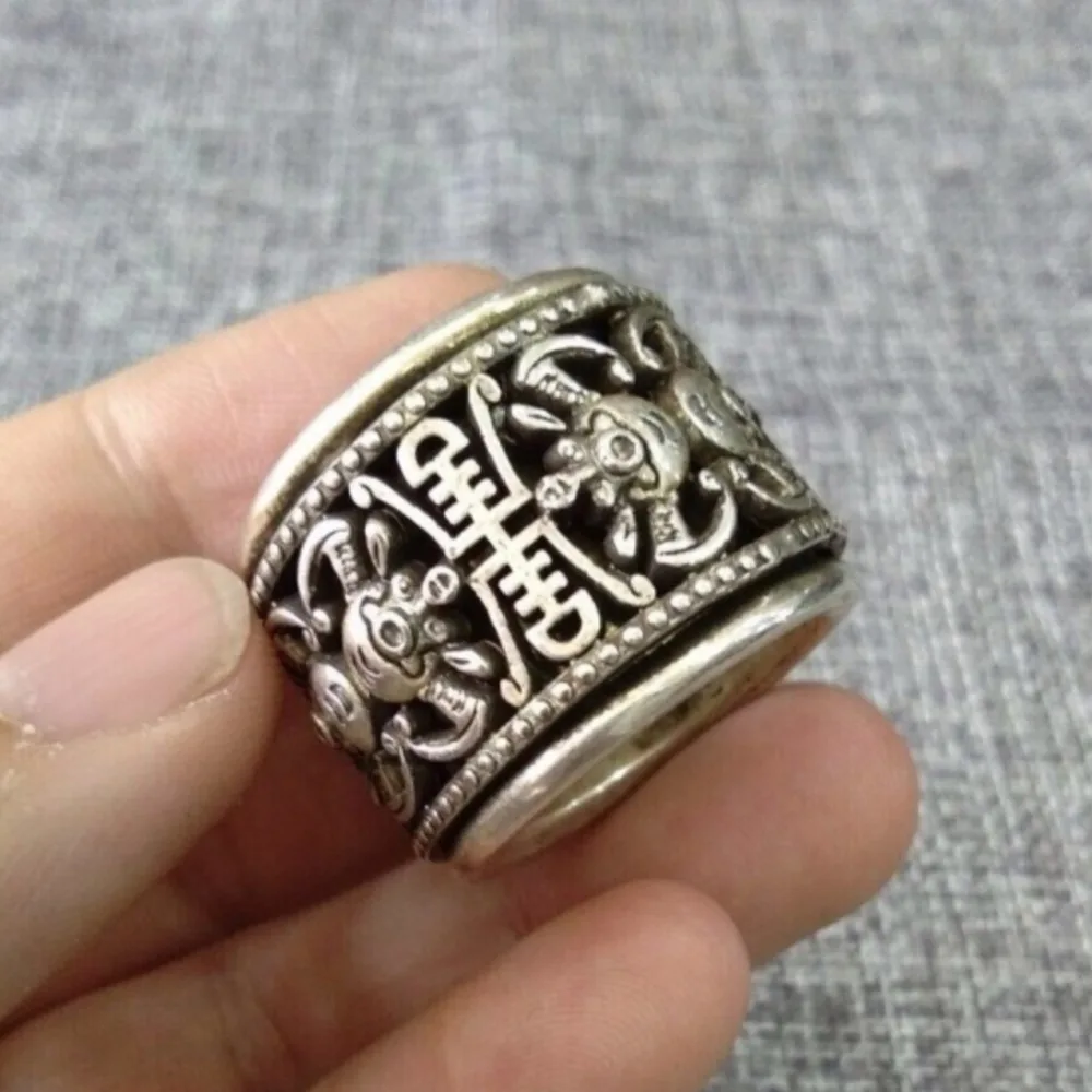 

china tibet silver middle part carving will turn relief process, ring