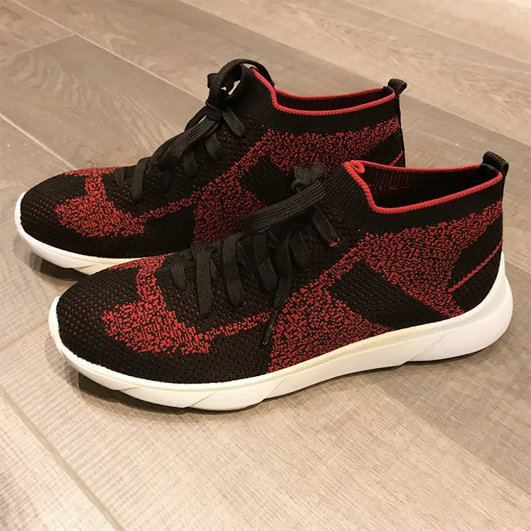 JINBEILEE New Sports Shoes Women's Running Flying Woven Shoes Breathable Mesh High To Help Casual Walking Shoes