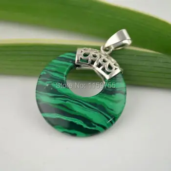 

wholesale 10x Malachite Stone Donut Coin Round Reiki Healing Pendant Necklace