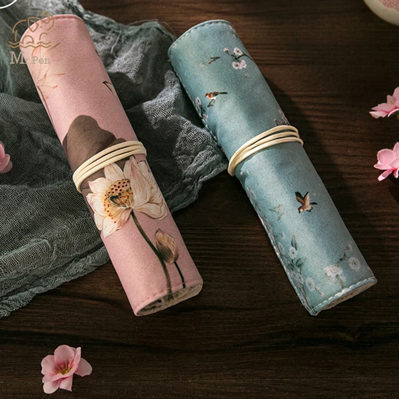 

1x Chinese Style Retro Lotus Flower White Crane Pencil Bag School Office Pencil Case Cosmetic Storage Bags Organizer Girls Gifts