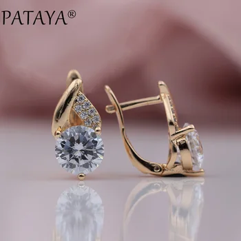 

PATAYA New Arrivals 585 Rose Gold Flame Type Micro-wax Inlay Natural Zircon Big Dangle Earrings Women Wedding Party Cute Jewelry