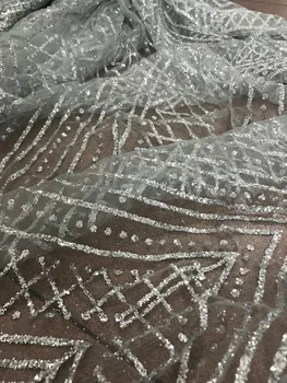 

Hot selling Sat-10.1430 glued glitter sequins lace fabric African French net tulle Lace Fabric for party