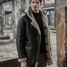 Мужская Зимняя Толстая меховая кожаная куртка с капюшоном, длинное пальто из овчины, верхняя одежда из натуральной кожи, S-6XL