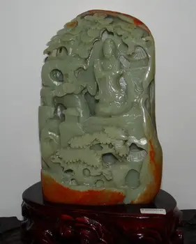 

7.5"China Certified Nature Hetian Nephrite Jade Hand Made Kwan-yin Statues