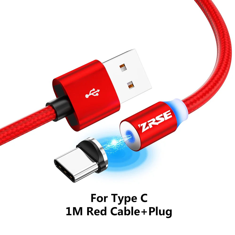ZRSE Магнитный Micro USB кабель для iPhone XS Max XR X 8 7 Plus type C кабели 3 в 1 светодиодный USB-C мобильный провод для зарядного устройства для Redmi - Цвет: Red for Type C