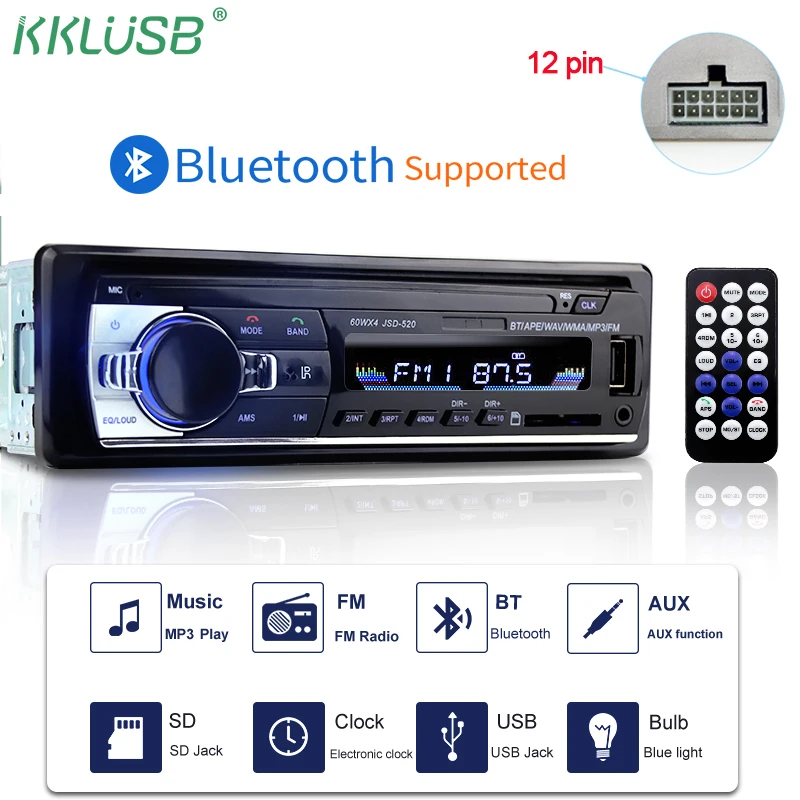 Bluetooth Авто Радио стерео радио FM Aux вход приемник SD USB JSD 520 12 В в тире 1 din